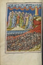 The Crossing of the Red Sea; The Egyptians Engulfed; Regensburg, Bavaria, Germany; about 1400 - 1410; Tempera colors, gold