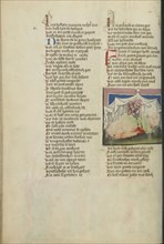 Pinehas Kills Simri and Kosbi; Regensburg, Bavaria, Germany; about 1400 - 1410; Tempera colors, gold, silver paint, and ink