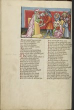 Joshua's Curse; Regensburg, Bavaria, Germany; about 1400 - 1410; Tempera colors, gold, silver paint, and ink on parchment; Leaf