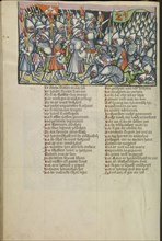 Gideon Attacking the Midianites at Night; Regensburg, Bavaria, Germany; about 1400 - 1410; Tempera colors, gold, silver paint