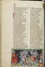 The Battle between Abner's and Joab's Men; Regensburg, Bavaria, Germany; about 1400 - 1410; Tempera colors, gold, silver paint