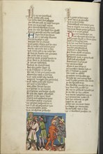 Hanun Mocks David's Messengers; Regensburg, Bavaria, Germany; about 1400 - 1410; Tempera colors, gold, silver paint, and ink