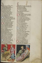 Seneca Murdered in His Bathtub; Nero Cuts Open His Mother's Belly; Regensburg, Bavaria, Germany; about 1400 - 1410; Tempera