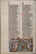 The Way to Calvary; Regensburg, Bavaria, Germany; about 1400 - 1410; Tempera colors, gold, silver paint, and ink on parchment