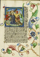 Initial S: The Way to Calvary; Workshop of Valentine Noh, Bohemian, active 1470s, Prague, Bohemia, Czech Republic; about 1470
