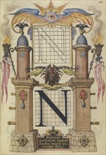 Guide for Constructing the Letter N; Joris Hoefnagel, Flemish , Hungarian, 1542 - 1600, Vienna, Austria; about 1591 - 1596