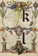 Guide for Constructing the Letters k and l; Joris Hoefnagel, Flemish , Hungarian, 1542 - 1600, Vienna, Austria; about 1591