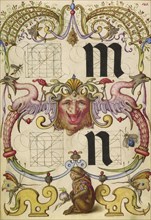 Guide for Constructing the Letters m and n; Joris Hoefnagel, Flemish , Hungarian, 1542 - 1600, Vienna, Austria; about 1591