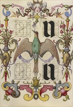 Guide for Constructing the Letters u and v; Joris Hoefnagel, Flemish , Hungarian, 1542 - 1600, Vienna, Austria; about 1591