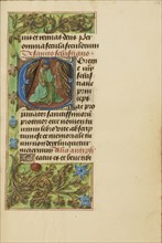 Initial E: Saint Sebastian; Master of the Dresden Prayer Book or workshop, Flemish, active about 1480 - 1515, Bruges, Belgium