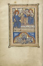 The Women at the Tomb; Bruges, possibly, Belgium; mid-1200s; Tempera colors, gold leaf, and ink on parchment; Leaf: 23.5 x 16.5