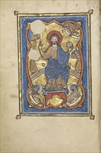 Christ in Majesty Surrounded by the Symbols of the Four Evangelists; Bruges, possibly, Belgium; mid-1200s; Tempera colors, gold