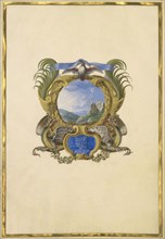 Escutcheon with a Castle; Jacques Bailly, French, 1634 - 1679, Paris, France; about 1663 - 1668; Gouache and gold on parchment