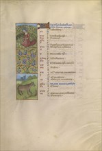 A Woman Kneeling in a Garden; Zodiacal Sign of Taurus; Tours, France; about 1480 - 1485; Tempera colors, gold, and ink