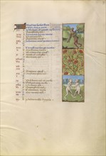 A Man Carrying a Small Tree; Zodiacal Sign of Gemini; Tours, France; about 1480 - 1485; Tempera colors, gold, and ink