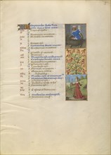 September Calendar Page; Making Wine; Libra; Tours, France; about 1480–1485; Tempera colors, gold, and ink on parchment; Leaf