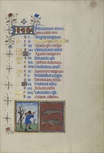 A Man Chopping Trees; Zodiacal Sign of Pisces; Master of the Lee Hours, Flemish, active about 1450 - 1470, Ghent