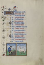 A Man Digging; Zodiacal Sign of Aries; Master of the Lee Hours, Flemish, active about 1450 - 1470, Ghent, probably, Belgium