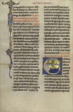 Initial E: Ezekiel's Vision of the Tetramorph; Lille, probably, France; about 1270; Tempera colors, black ink, and gold leaf
