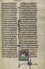 Initial E: Jonah Cast into the Sea; Lille, probably, France; about 1270; Tempera colors, black ink, and gold leaf on parchment