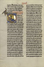 Initial T: The Blinding of Tobit; Lille, probably, France; about 1270; Tempera colors, black ink, and gold leaf on parchment