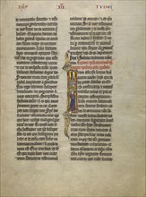 Initial J: Saint Jude with a Book; Lille, France; about 1260 - 1270; Tempera, gold leaf, and pen and black ink on parchment