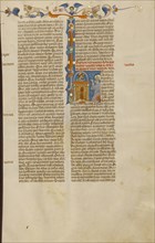 Initial L: God Speaking to Moses from a Tower; Bologna, Emilia-Romagna, Italy; about 1280 - 1290; Tempera colors, gold leaf