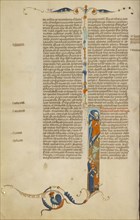 Initial I: Elimelech and his Wife Naomi Moving to the Land of Moab; Bologna, Emilia-Romagna, Italy; about 1280 - 1290; Tempera