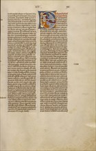 Initial E: Abishag before David on his Deathbed; Bologna, Emilia-Romagna, Italy; about 1280 - 1290; Tempera colors, gold leaf