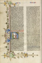 Initial H: Moses Speaking to the Israelites; Circle of Stefan Lochner, German, died 1451, Cologne, Germany; about 1450; Gold