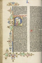 Initial P: Elisha Holding Elijah's Cloak; Circle of Stefan Lochner, German, died 1451, Cologne, Germany; about 1450; Gold leaf