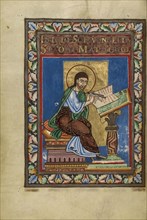 Saint Matthew; Helmarshausen, Germany; about 1120 - 1140; Tempera colors, gold, and silver on parchment; Leaf: 22.9 × 16.5 cm