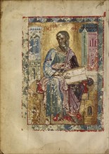 Saint Matthew Seated; Nicaea, Turkey; early 13th century; Tempera colors and gold leaf on parchment; Leaf: 20.6 x 14.9 cm