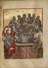 The Last Supper; Nicaea, Turkey; early 13th century - late 13th century; Tempera colors and gold leaf on parchment