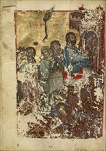 The Entry into Jerusalem; Nicaea, Turkey; early 13th century - late 13th century; Tempera colors and gold leaf on parchment