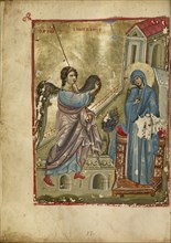 The Annunciation; Nicaea, Turkey; early 13th century - late 13th century; Tempera colors and gold leaf on parchment; Leaf