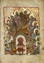 Pentecost; Nicaea, Turkey; early 13th century - late 13th century; Tempera colors and gold leaf on parchment; Leaf