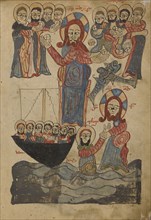 The Feeding of the Five Thousand; Jesus Walking on the Water; Lake Van, Turkey; 1386; Black ink and watercolors on paper