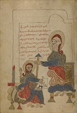 Saint John the Evangelist Dictating; Lake Van, Turkey; 1386; Black ink and watercolors on paper bound between wood boards