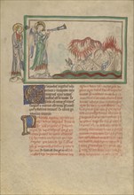The Second Trumpet: The Burning Mountain in the Sea; London, probably, England; about 1255 - 1260; Tempera colors, gold leaf