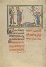 Saint John Praying to the Angel; London, probably, England; about 1255 - 1260; Tempera colors, gold leaf, colored washes, pen