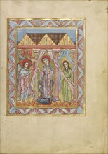The Annunciation; Mainz, Germany; about 1025 - 1050; Tempera colors and gold on parchment; Ms. Ludwig V 2, fol. 18