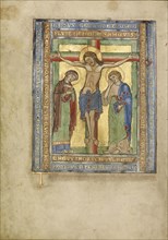 Initial T: The Crucifixion; Steinfeld, Germany; about 1180; Tempera colors, gold, silver, and ink on parchment; Leaf