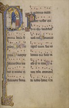 Initial P: A Priest and a Ministrant before an Altar; Lyon, France; begun after 1234 - completed before 1262; Tempera colors