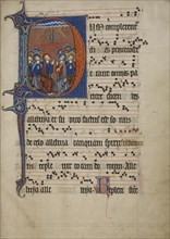 Initial D: Pentecost; Flanders, Belgium; about 1260 - 1270; Tempera colors, gold leaf, silver, and ink on parchment; Leaf