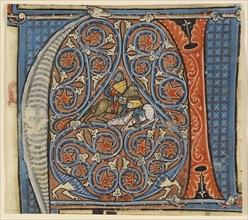 Initial A: Alexander the Great Defeating Darius; Cambron, Belgium; about 1260 - 1270; Gold paint and tempera colors on parchment
