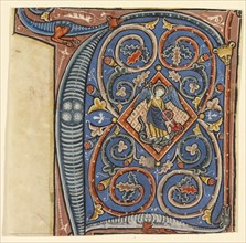 Initial F: Saint Michael and the Dragon; Cambron, Belgium; about 1260 - 1270; Tempera colors on parchment; silver paint, tempera