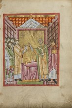 Bishop Engilmar Celebrating Mass; Regensburg, Bavaria, Germany; about 1030 - 1040; Tempera colors, gold leaf, and ink