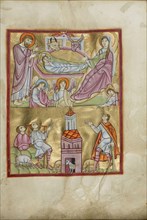 The Nativity and The Annunciation to the Shepherds; Regensburg, Bavaria, Germany; about 1030 - 1040; Tempera colors, gold leaf
