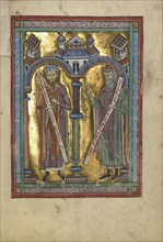 Habakkuk and Isaiah; Würzburg, Germany; about 1240 - 1250; Tempera colors, gold leaf, and silver leaf on parchment; Leaf